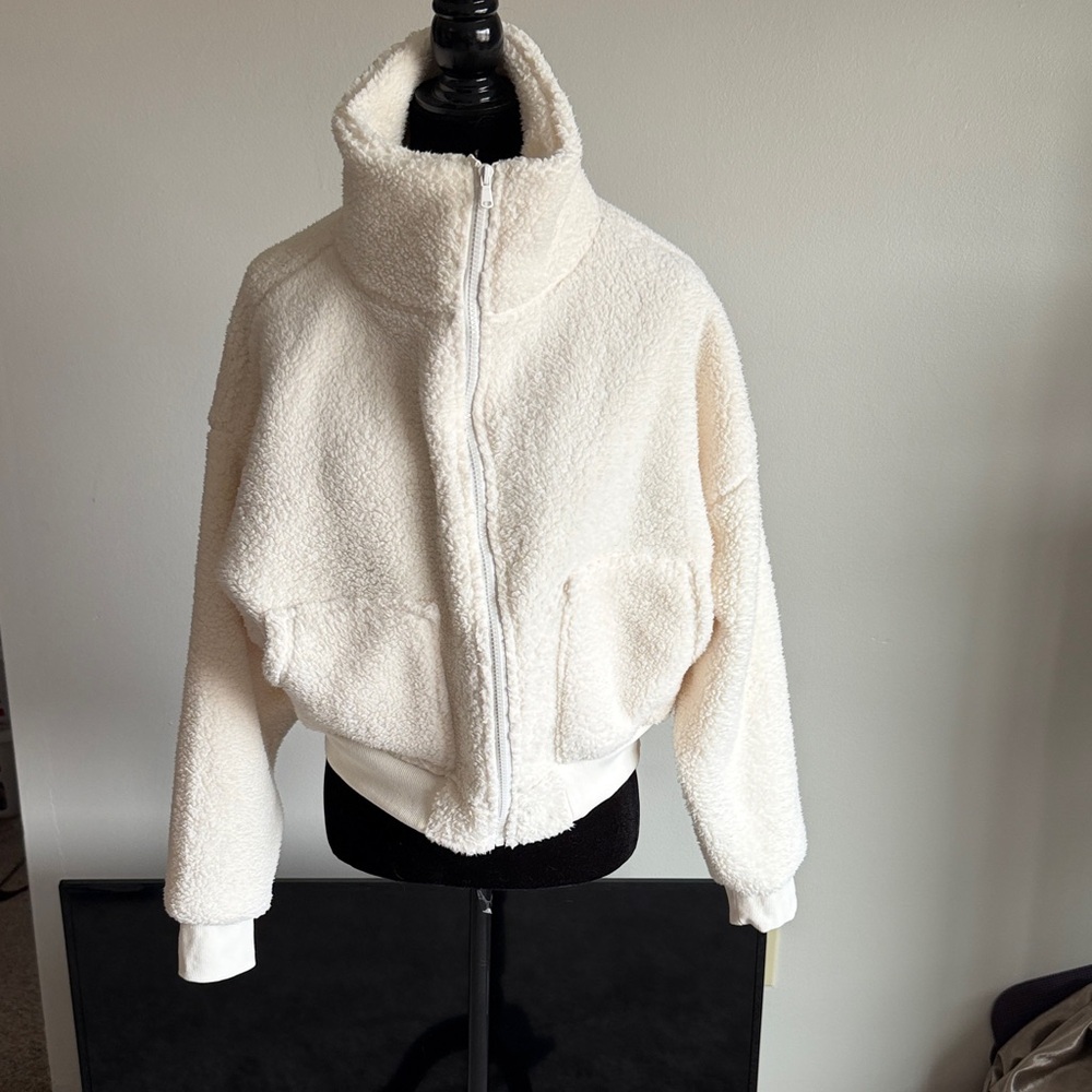 Jessica Simpson Cream Plush Teddy Sherpa Zip Jacket